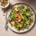Warm roasted pear and halloumi salad