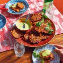 Kimchi Sweetcorn Fritters with Herb Mayo