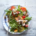 Tomato and burrata salad with olive crumb