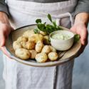 Salt-crusted Jersey Royals with watercress aioli