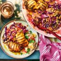 Main: Sticky lemonade chicken with rainbow slaw