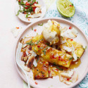 Griddled pineapple with lime and chilli caramel