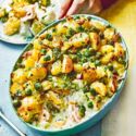 FISH PIE WITH MUSHY PEA TOPPING