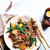 Sesame-soy beef and green bean stir-fry