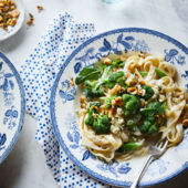 Purple sprouting broccoli tagliatelle