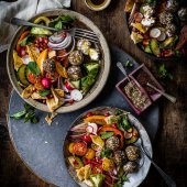 Fattoush salad with herbed labneh balls