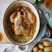 Pot-roast chicken with cider and tarragon