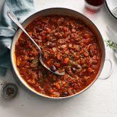 Slow-cooked lamb, caper and olive ragu