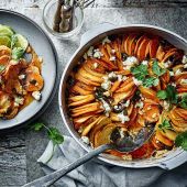 Sweet potato, turnip and feta gratin