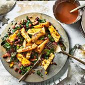 Honey-mustard parsnips with bacon and chard 