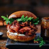Smoky bacon buns with date ketchup