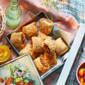 Chilli jam and spring onion sausage rolls