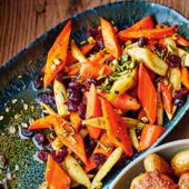 Roasted roots with fruit and nuts