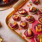 Blinis with beetroot and smoked salmon