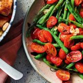 Blistered green beans and tomatoes