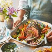 Rolled roast lamb with Wensleydale, apricot and herb stuffing