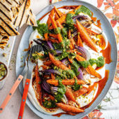 Roasted vegetables with pistachio and dill pesto