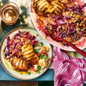 Sticky lemonade chicken with rainbow slaw
