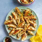 Chicken dumplings in spicy chilli sauce