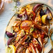 Roast chicken with herby lemon butter and hazelnut vinaigrette