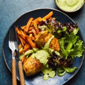 Air-fryer chicken thighs with herby spring onion mayo