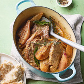 Cider-braised pork and pears