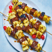 Rum-glazed pineapple and ginger cake skewers