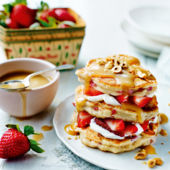 Strawberry ricotta pancakes with salted caramel sauce  