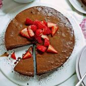 Chocolate mousse cake with strawberries
