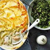 Dairy-free fish pie with crispy kale