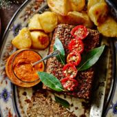 Brazil nut & chestnut roast with smoky chipotle-chilli sauce (gluten-free)