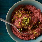 Dukkah-spiced beetroot dip with pistachio 