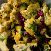 Turmeric roasted cauliflower with tahini and pomegranate 
