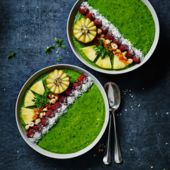 Big green breakfast smoothie bowl