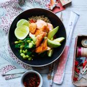 Teriyaki salmon and kale bowl