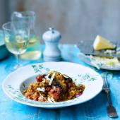 Portobello mushroom and bacon barley risotto