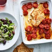 Honey-baked feta with cucumber salad