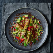 Roasted aubergine and pomegranate salad