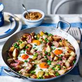 Spring veg and ham hash