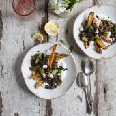 Roast sweet potato, lentils and feta
