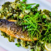 Sea bass with parsley and anchovy ‘pesto’