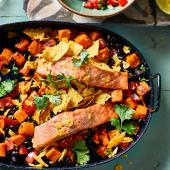 Salmon taco bake