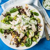 Chicken, apple and lentil salad with tarragon dressing