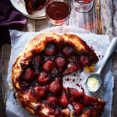 Red wine-poached pear tarte tatin