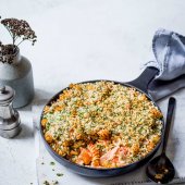 Salmon and tomato fusilli gratin
