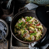 Sausage casserole with walnut gremolata