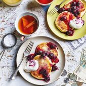 Syrniki with jam and soured cream