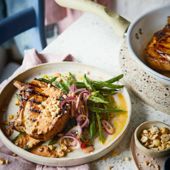 Pork chops with smashed green bean salad 