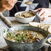 Creamy miso mushroom soup with wild rice