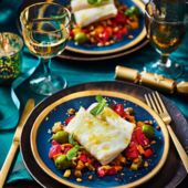 Cod en papillote with caponata